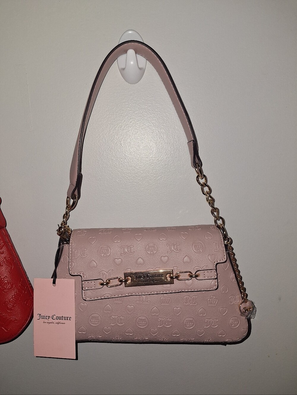 Juicy Couture Blush Pink Embossed Logo Chain Shoulder Bag